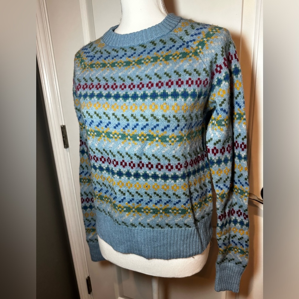 Toad&Co Multicolor Nordic Patterned Cazadera Crew Wool Sweater Women’s Small - Picture 10 of 13